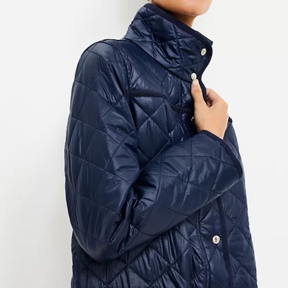 LOFT Navy Blue Lightweight Quilted Parka Jacket - Picture 7 of 11